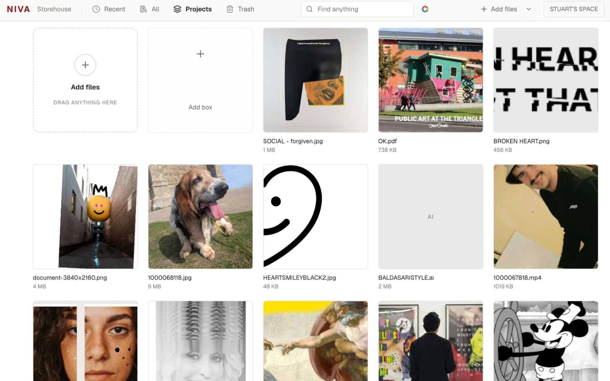 Storehouse visual asset library showing creative project files